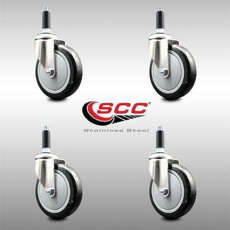 Service Caster 5 Inch 316SS Black Polyurethane Swivel 3/4 Inch Expanding Stem Caster Set SCC SCC-SS316EX20S514-PPUB-BLK-34-4